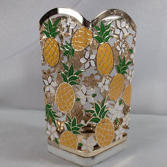 Bath & Body Works Pineapple Plumeria Soap Holder Gold White Summer Flowers - Picture 3 of 13